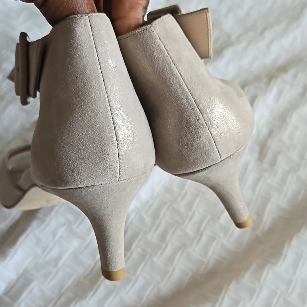 Pelle Moda Cream Shiny Kitten Heels Ankle Strap Elegant Special Occasions Heels